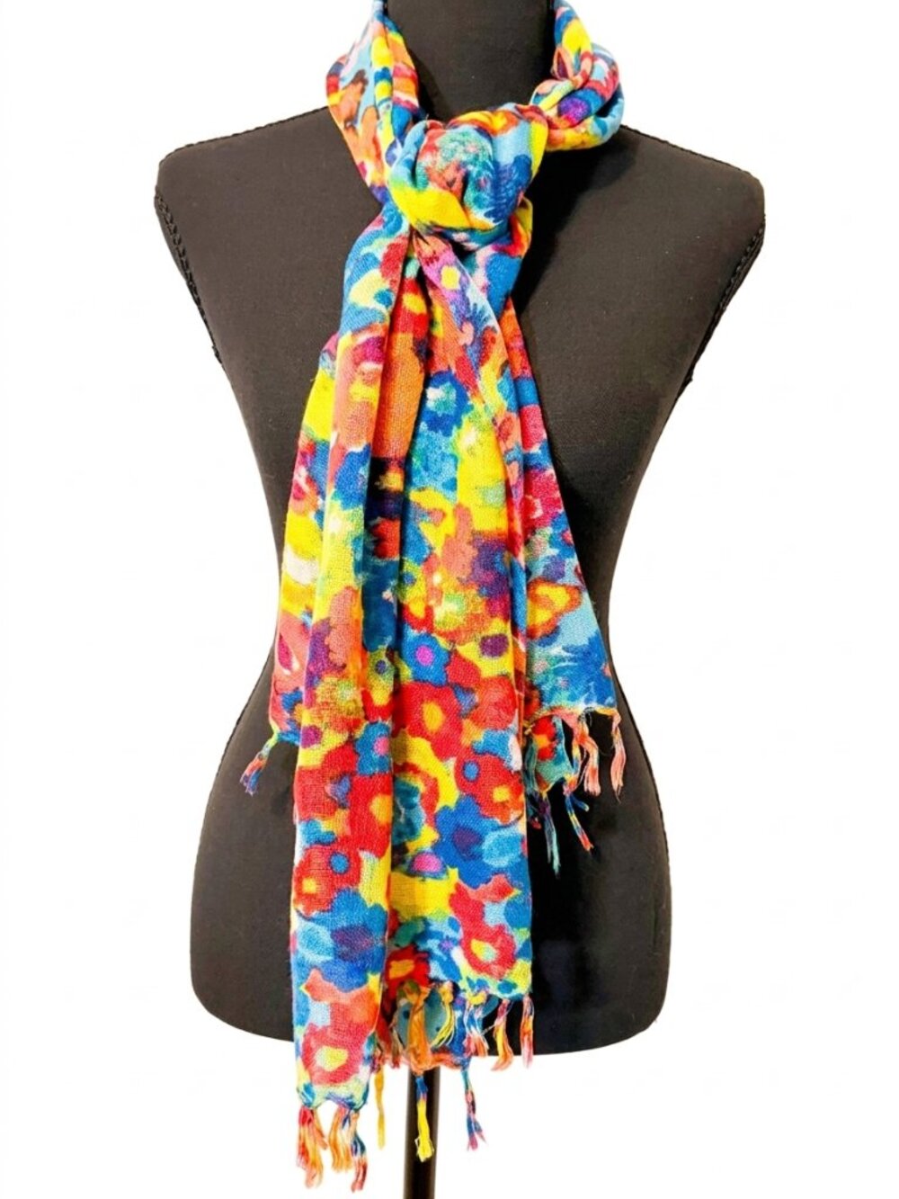 Old Navy Bright Vibrant Floral Scarf Fringe Edge 66"